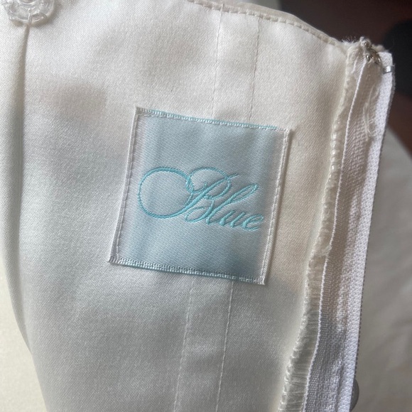 BLUE Ivory Strapless Rhinestone Rouched Taffeta Gown - Picture 10 of 11